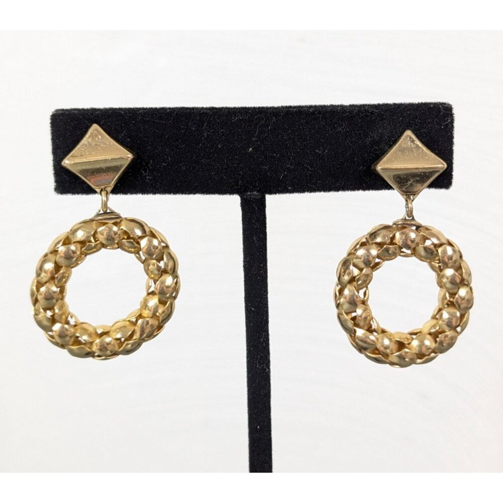 Vintage Gold Tone Round Hoop Dangle Screw Back Earrings‎ MOD MCM